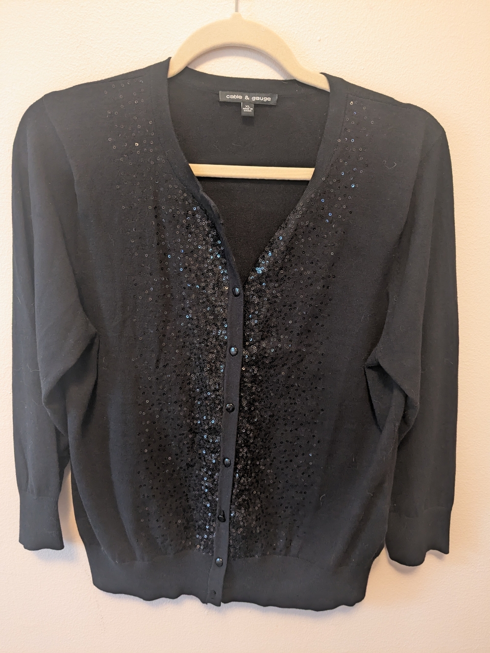 Cable & Gauge Black Sequin-Front Women's Cardigan Sweater